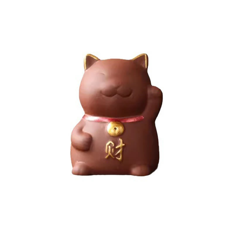 Figurine de chat porte-bonheur en Buddha Stones, mini chat porte-bonheur, thé pour animal de compagnie, décoration en argile violette - image 3