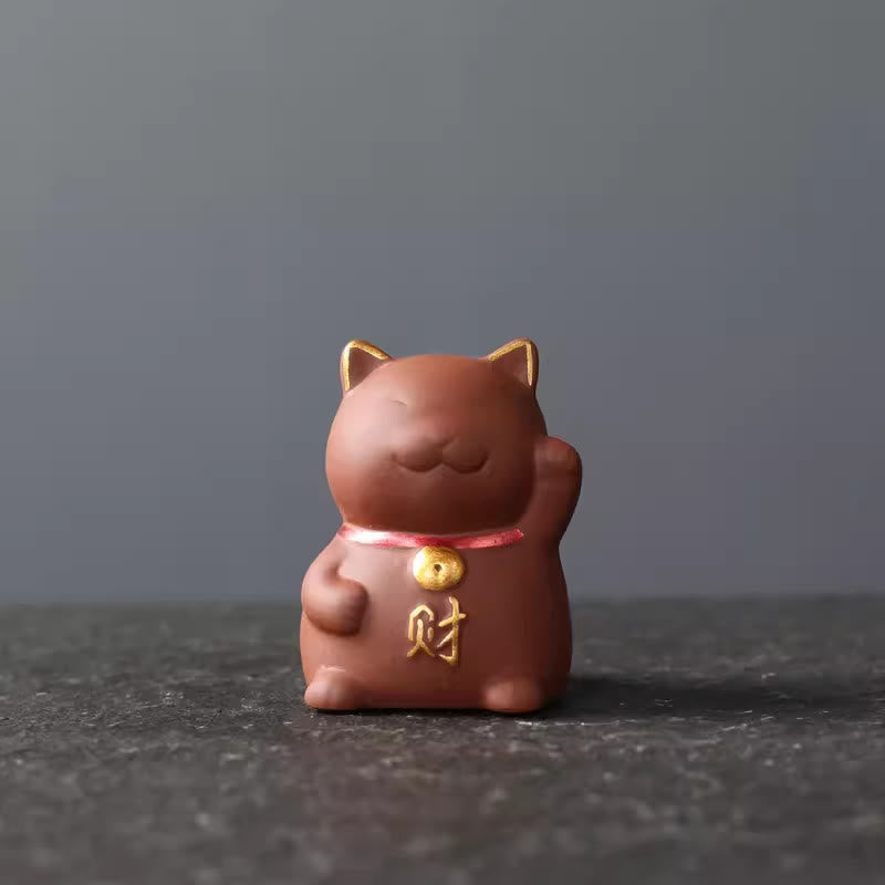 Figurine de chat porte-bonheur en Buddha Stones, mini chat porte-bonheur, thé pour animal de compagnie, décoration en argile violette - Rouge 4*3,8*5,5 cm - image 1