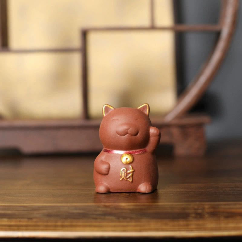 Figurine de chat porte-bonheur en Buddha Stones, mini chat porte-bonheur, thé pour animal de compagnie, décoration en argile violette - image 2