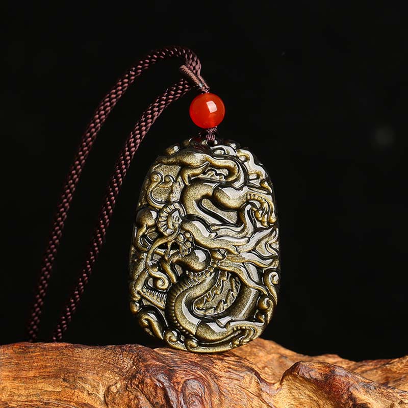 Collier pendentif Buddha Stones Gold Sheen Obsidian Dragon Pattern Success - Obsidienne à reflets dorés - image 1