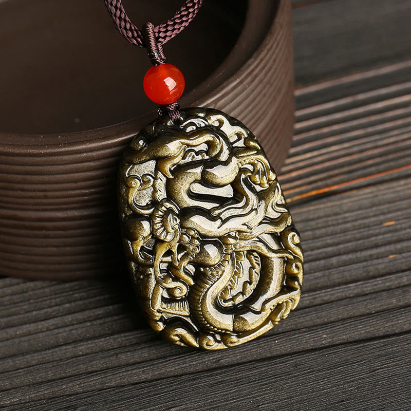 Collier pendentif Buddha Stones Gold Sheen Obsidian Dragon Pattern Success - image 2