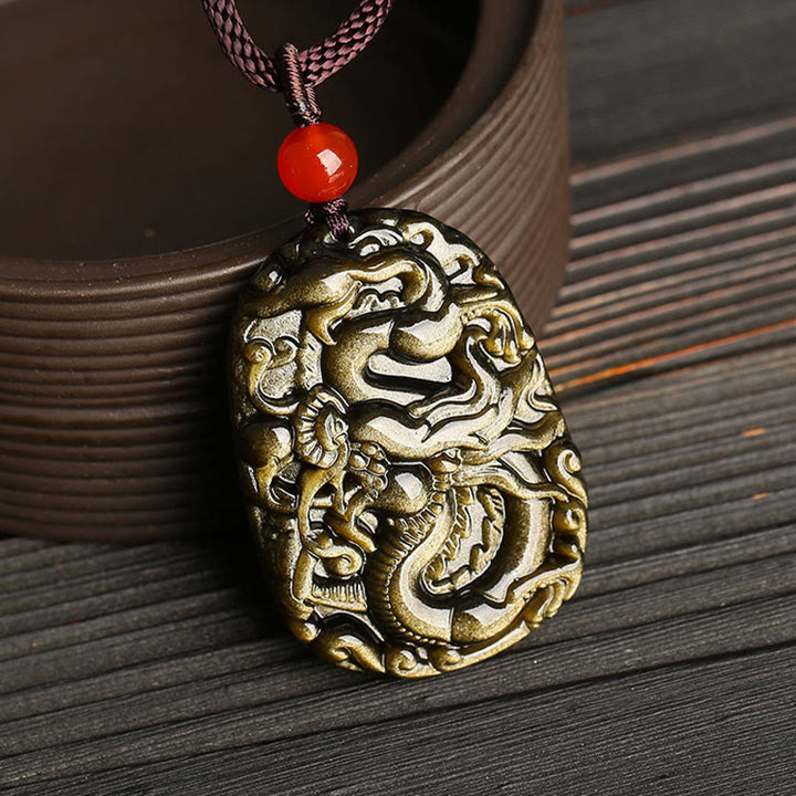 Collier pendentif Buddha Stones Gold Sheen Obsidian Dragon Pattern Success - image 2
