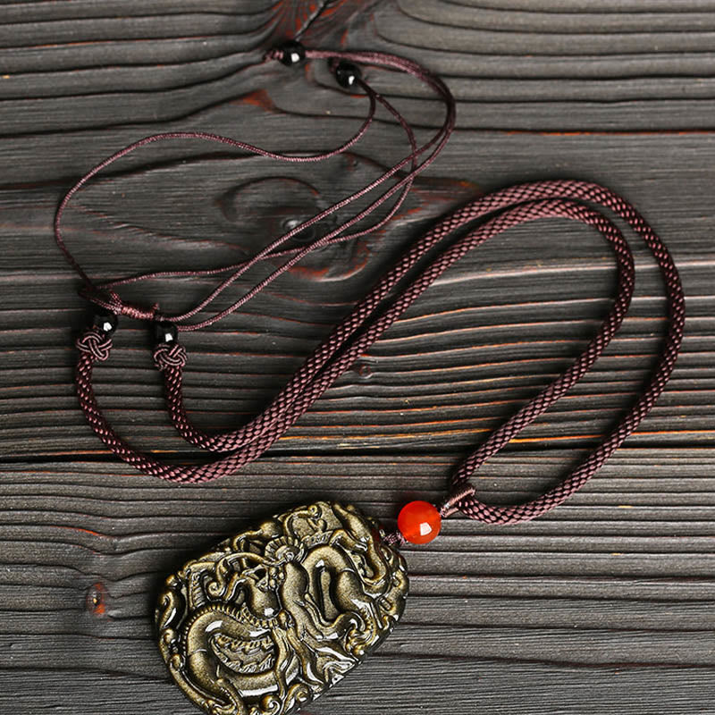 Collier pendentif Buddha Stones Gold Sheen Obsidian Dragon Pattern Success - image 3