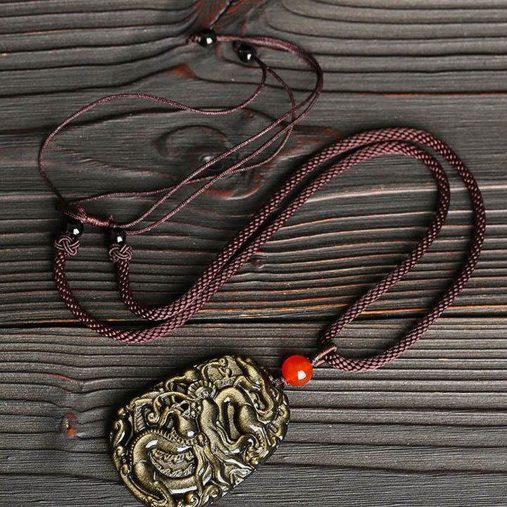 Collier pendentif Buddha Stones Gold Sheen Obsidian Dragon Pattern Success - image 3