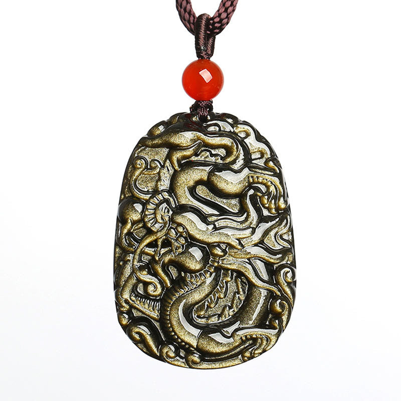 Collier pendentif Buddha Stones Gold Sheen Obsidian Dragon Pattern Success - image 6