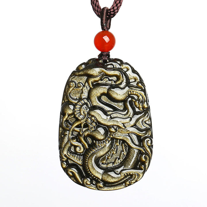 Collier pendentif Buddha Stones Gold Sheen Obsidian Dragon Pattern Success - image 6