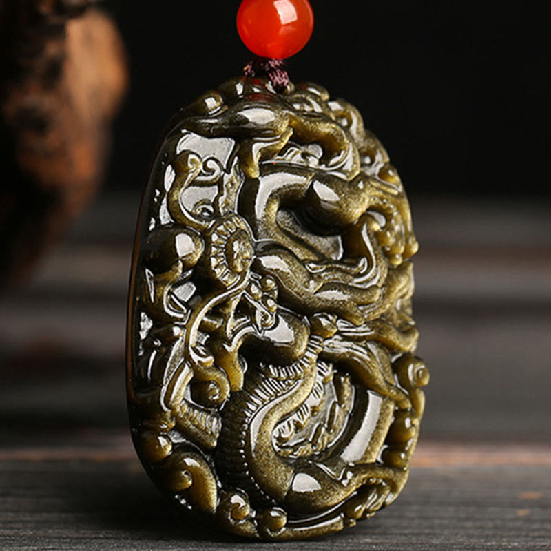 Collier pendentif Buddha Stones Gold Sheen Obsidian Dragon Pattern Success - image 4