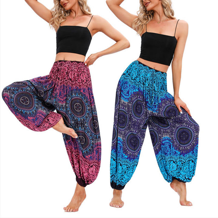 Pantalon de yoga décontracté ample à motif de boussole avec Buddha Stones pour femme - image 0