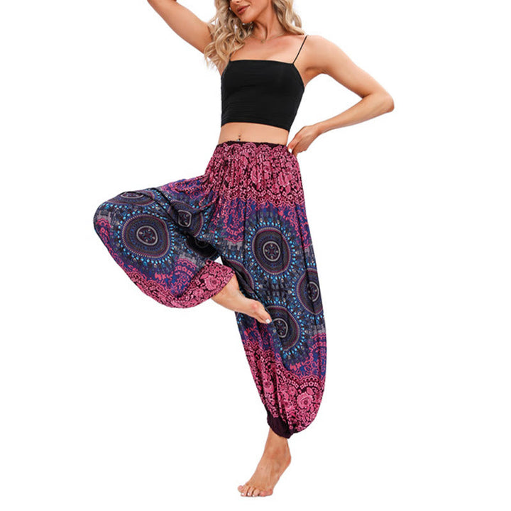 Pantalon de yoga décontracté ample à motif de boussole avec Buddha Stones pour femme - Rouge rosé - US 4-8/10, UK/AU 8-12/14, EU 36-40/42 (F) - image 1