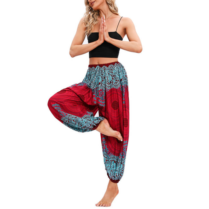 Pantalon de yoga ample à motif de fleurs en forme de cercle avec Buddha Stones pour femme - image 4