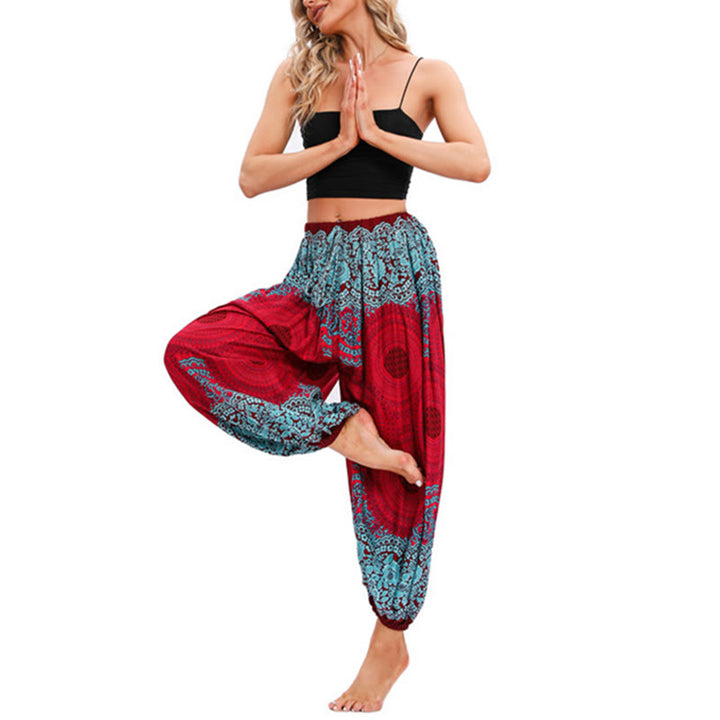 Pantalon de yoga ample à motif de fleurs en forme de cercle avec Buddha Stones pour femme - image 4