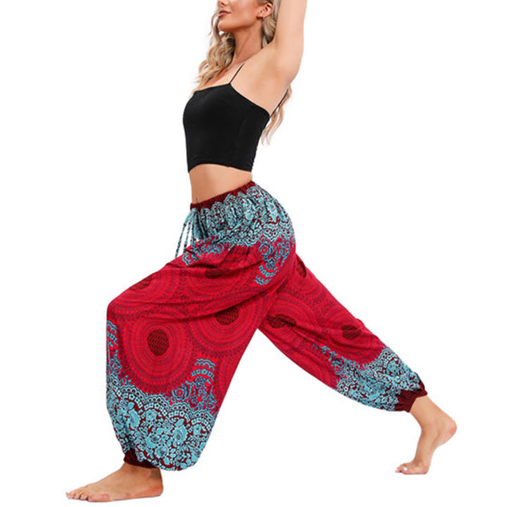 Pantalon de yoga ample à motif de fleurs en forme de cercle avec Buddha Stones pour femme - image 5