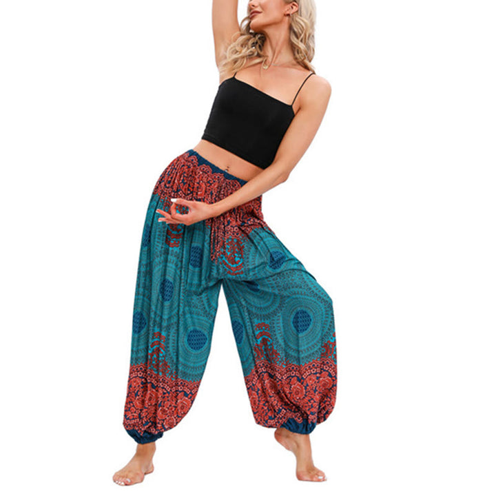 Pantalon de yoga ample à motif de fleurs en forme de cercle avec Buddha Stones pour femme - Vert (Convient aux pointures US 4-8/10 ; UK/AU 8-12/14 ; EU 36-40/42) - image 6