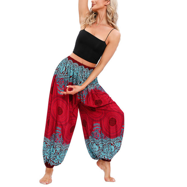 Pantalon de yoga ample à motif de fleurs en forme de cercle avec Buddha Stones pour femme - image 2