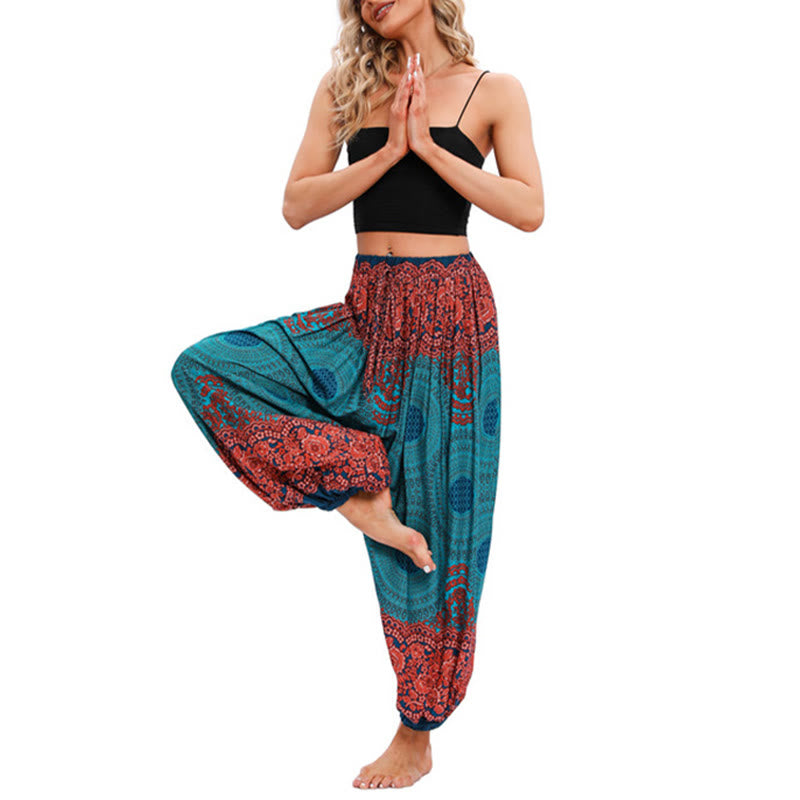 Pantalon de yoga ample à motif de fleurs en forme de cercle avec Buddha Stones pour femme - image 7