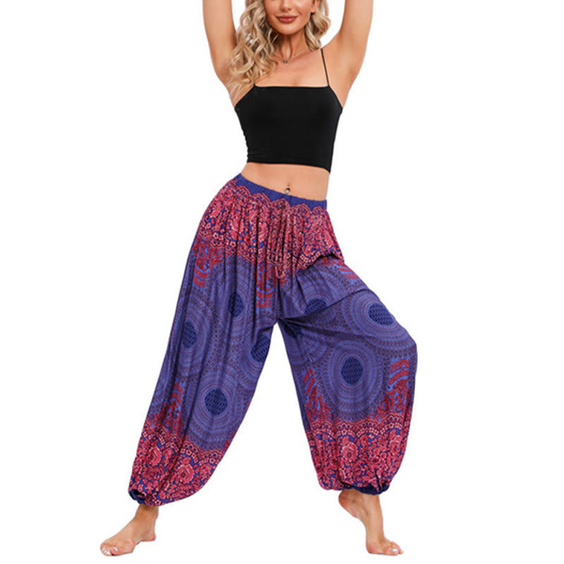 Pantalon de yoga ample à motif de fleurs en forme de cercle avec Buddha Stones pour femme - Violet (Convient aux tailles US 4-8/10 ; UK/AU 8-12/14 ; EU 36-40/42) - image 11