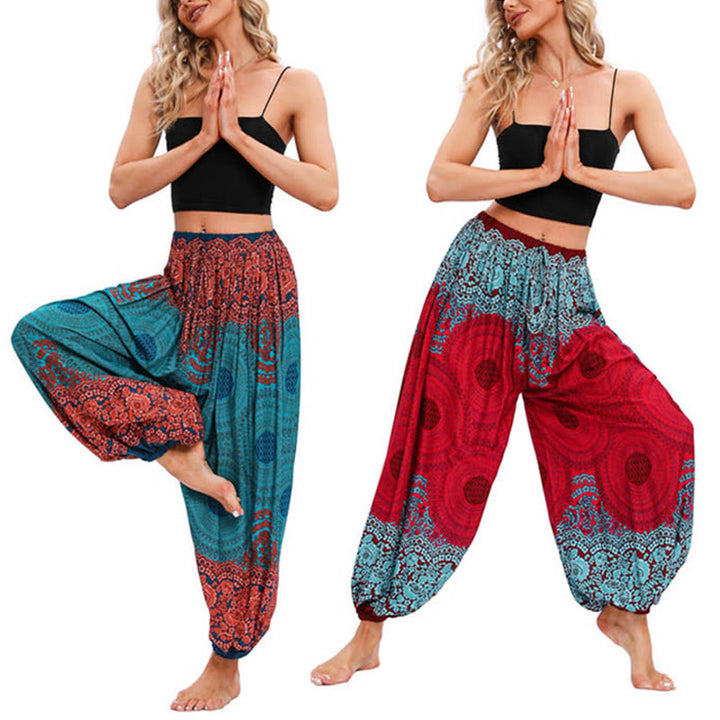 Pantalon de yoga ample à motif de fleurs en forme de cercle avec Buddha Stones pour femme - image 0
