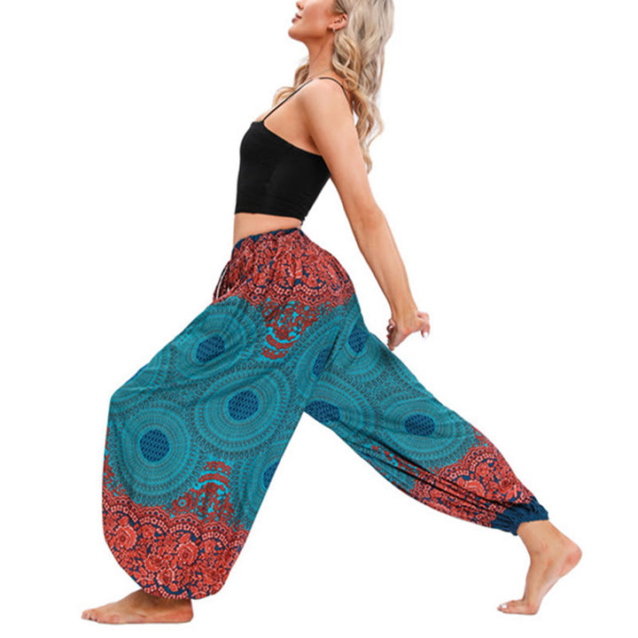 Pantalon de yoga ample à motif de fleurs en forme de cercle avec Buddha Stones pour femme - image 9