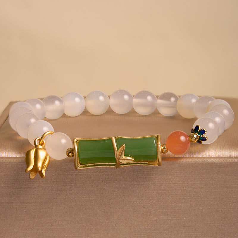 Bracelet de positivité en perles de bambou, jadéite et agate blanche naturelle de Buddha Stones