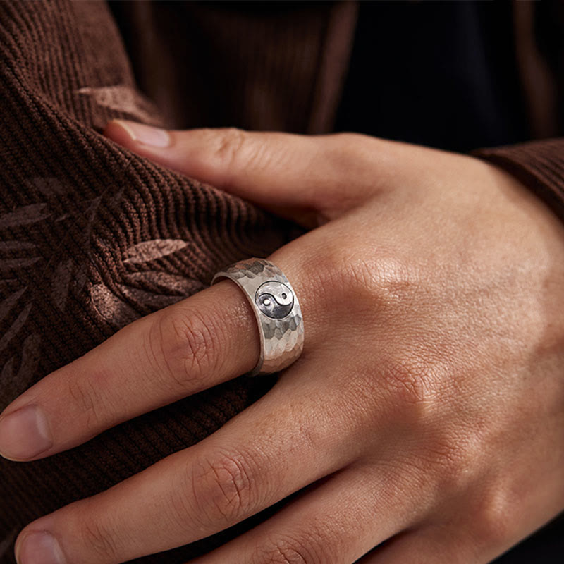 Bague ajustable en argent sterling 999 faite à la main avec Buddha Stones et symbole d'harmonie Yin Yang Bagua - image 8