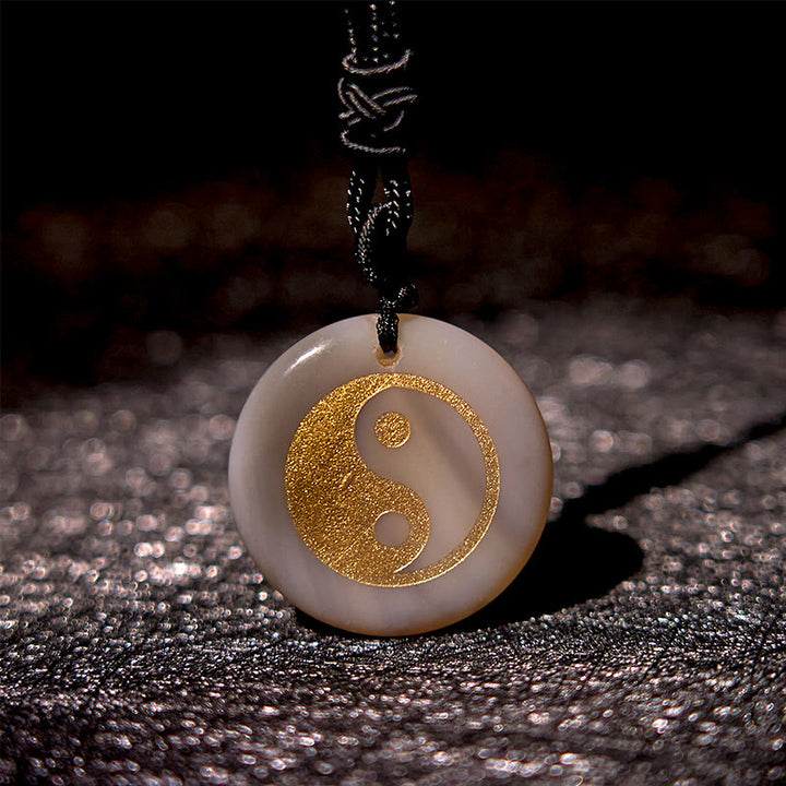 Collier pendentif spirituel Yin Yang en Buddha Stones en cristal varié, améthyste, œil de tigre, aventurine verte