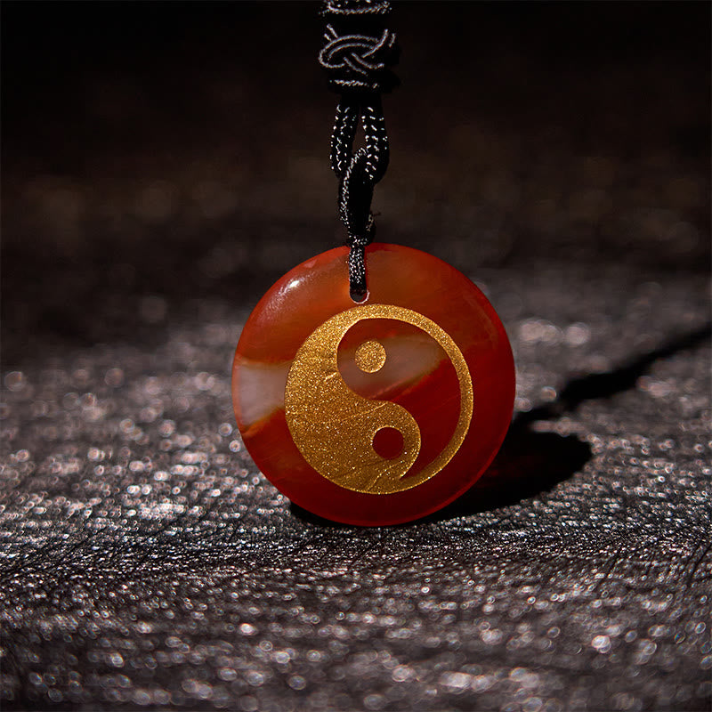 Collier pendentif spirituel Yin Yang en Buddha Stones en cristal varié, améthyste, œil de tigre, aventurine verte