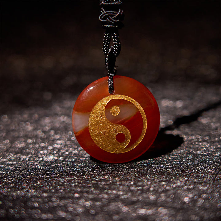 Collier pendentif spirituel Yin Yang en Buddha Stones en cristal varié, améthyste, œil de tigre, aventurine verte