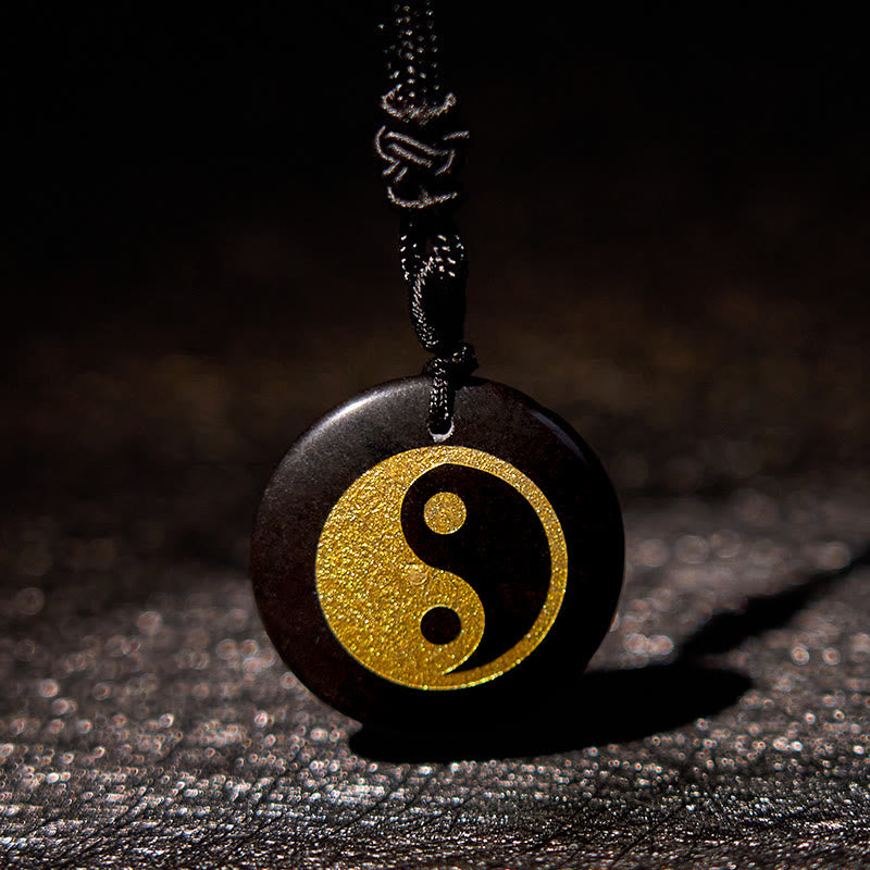 Collier pendentif spirituel Yin Yang en Buddha Stones en cristal varié, améthyste, œil de tigre, aventurine verte