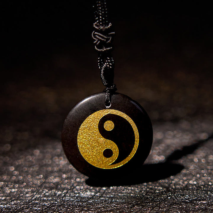 Collier pendentif spirituel Yin Yang en Buddha Stones en cristal varié, améthyste, œil de tigre, aventurine verte