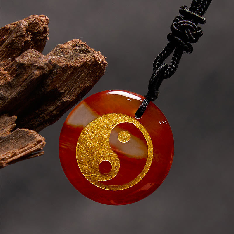 Collier pendentif spirituel Yin Yang en Buddha Stones en cristal varié, améthyste, œil de tigre, aventurine verte