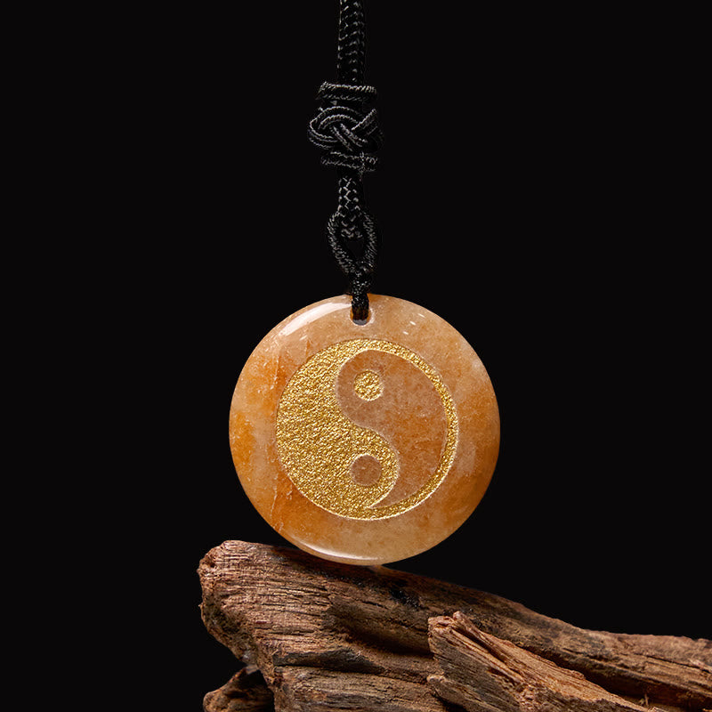 Collier pendentif spirituel Yin Yang en Buddha Stones en cristal varié, améthyste, œil de tigre, aventurine verte