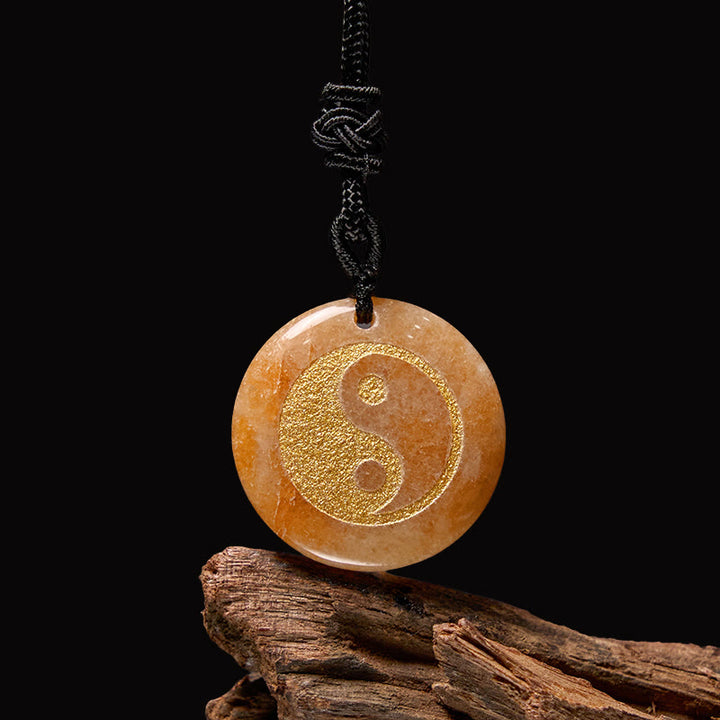 Collier pendentif spirituel Yin Yang en Buddha Stones en cristal varié, améthyste, œil de tigre, aventurine verte