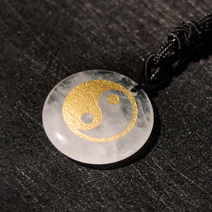 Collier pendentif spirituel Yin Yang en Buddha Stones en cristal varié, améthyste, œil de tigre, aventurine verte