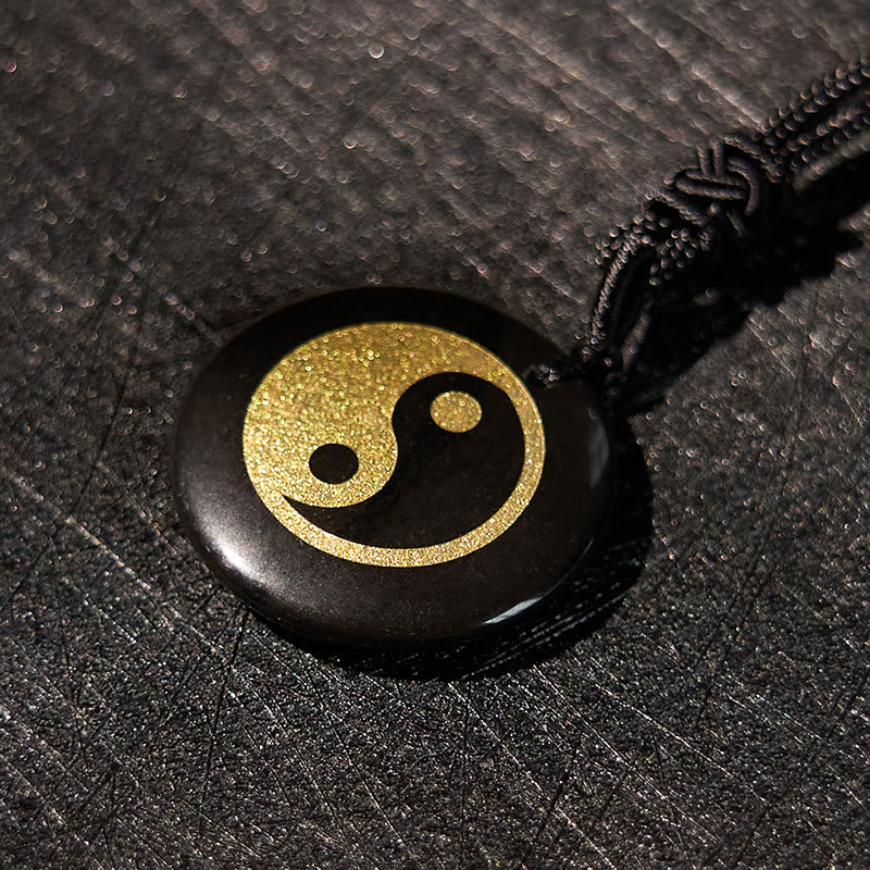 Collier pendentif spirituel Yin Yang en Buddha Stones en cristal varié, améthyste, œil de tigre, aventurine verte