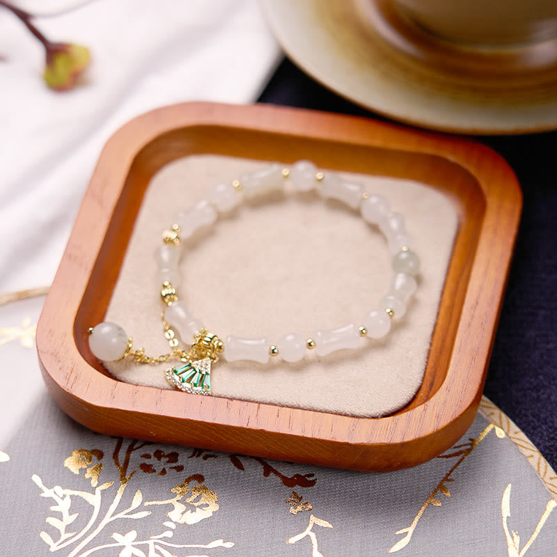 Bracelet de bénédiction porte-bonheur en jade blanc et bambou de Tianshan avec Buddha Stones
