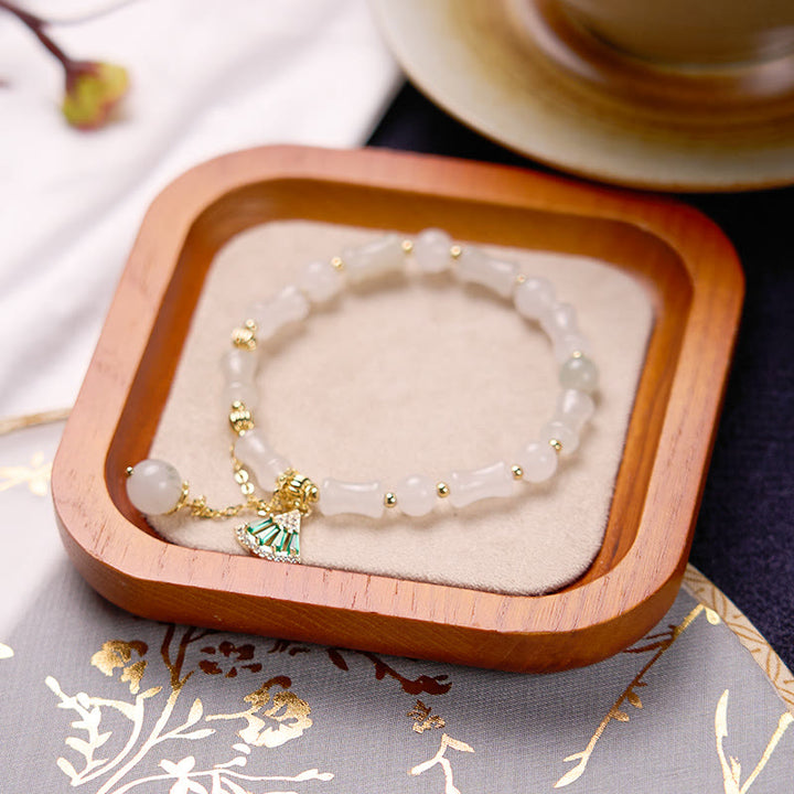Bracelet de bénédiction porte-bonheur en jade blanc et bambou de Tianshan avec Buddha Stones