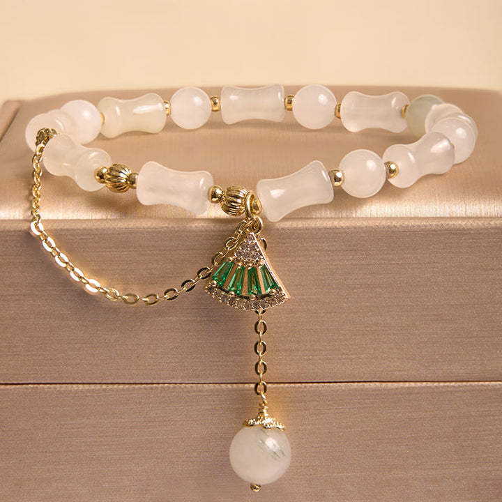 Bracelet de bénédiction porte-bonheur en jade blanc et bambou de Tianshan avec Buddha Stones
