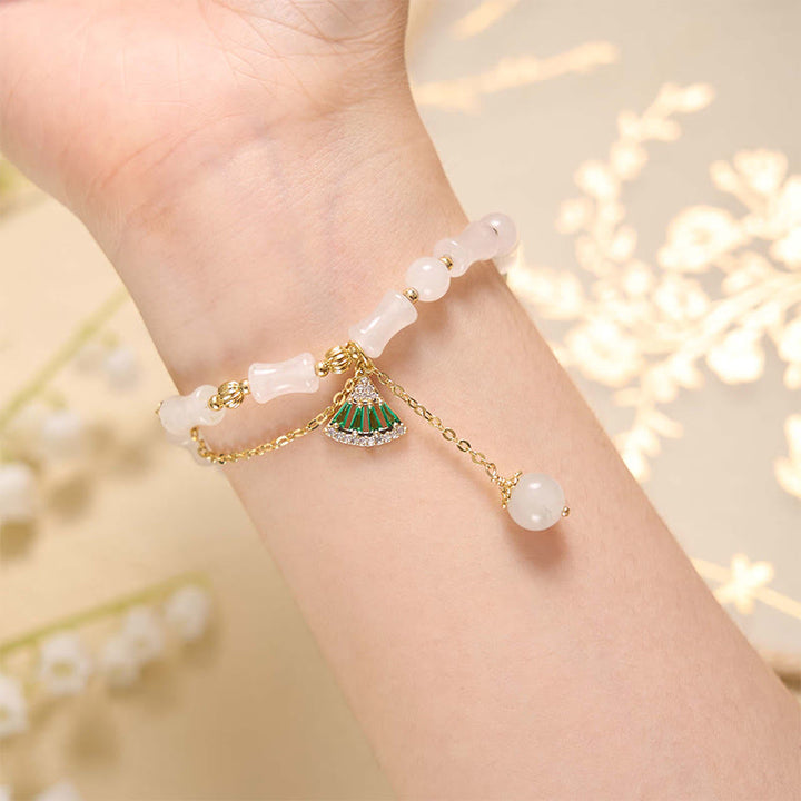 Bracelet de bénédiction porte-bonheur en jade blanc et bambou de Tianshan avec Buddha Stones
