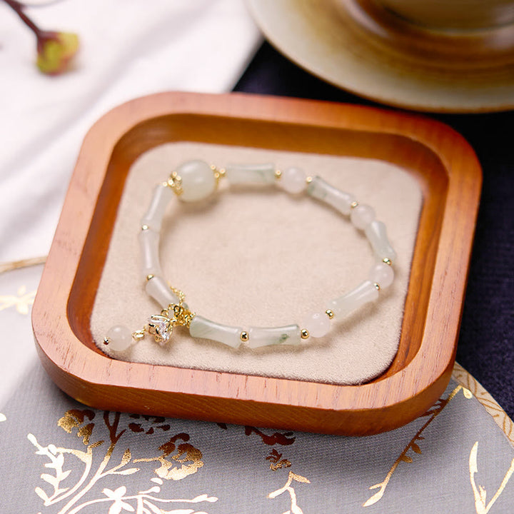 Bracelet de bénédiction porte-bonheur en jade blanc et bambou de Tianshan avec Buddha Stones
