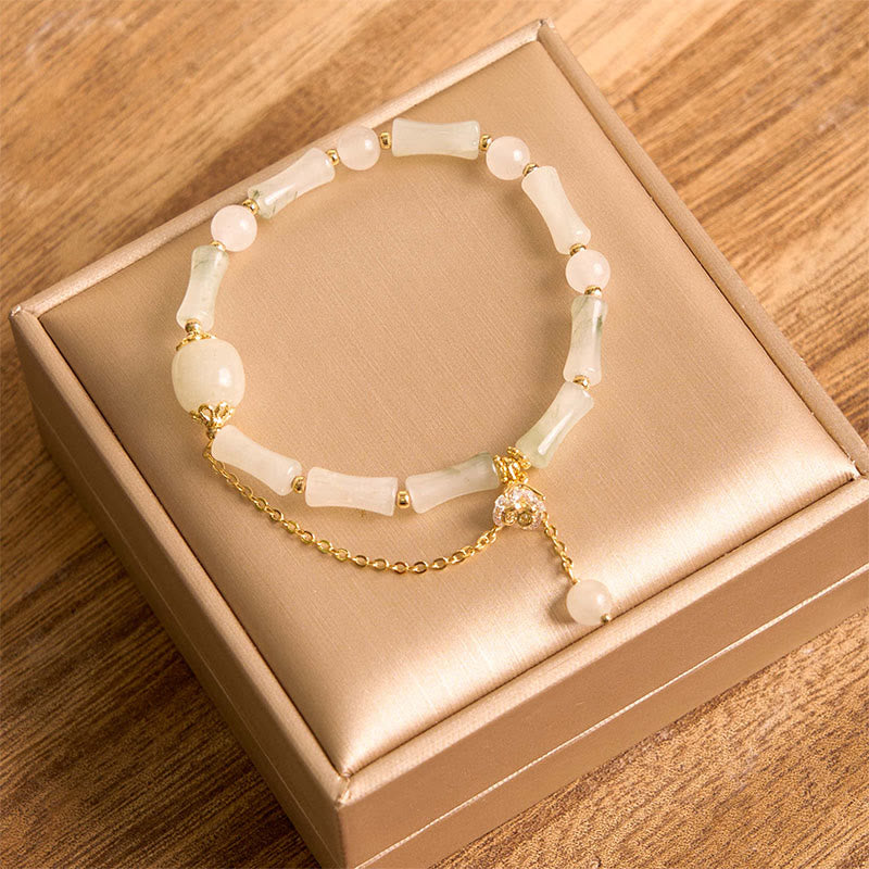 Bracelet de bénédiction porte-bonheur en jade blanc et bambou de Tianshan avec Buddha Stones