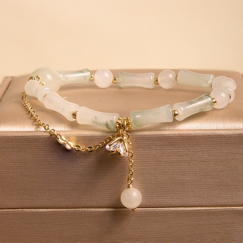 Bracelet de bénédiction porte-bonheur en jade blanc et bambou de Tianshan avec Buddha Stones