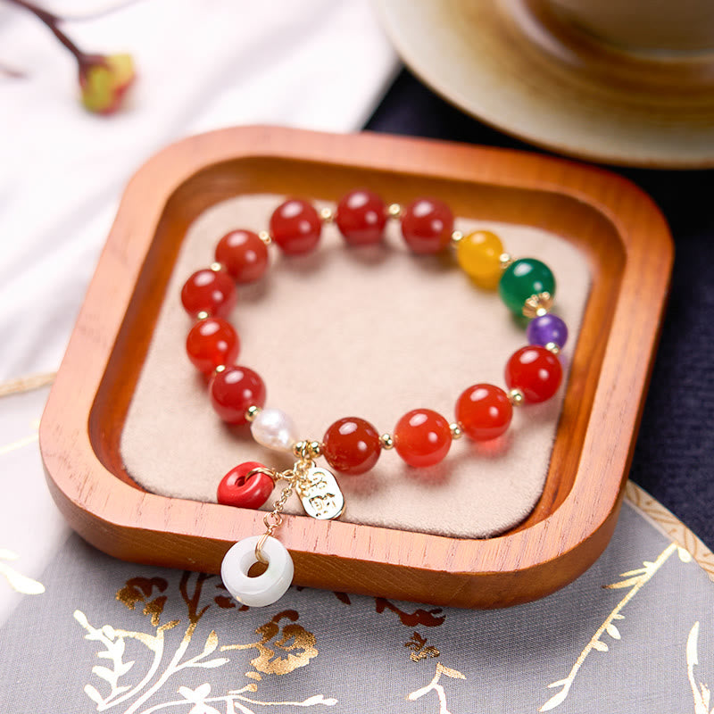 Bracelet de confiance avec breloque en jade et agate rouge et Buddha Stones