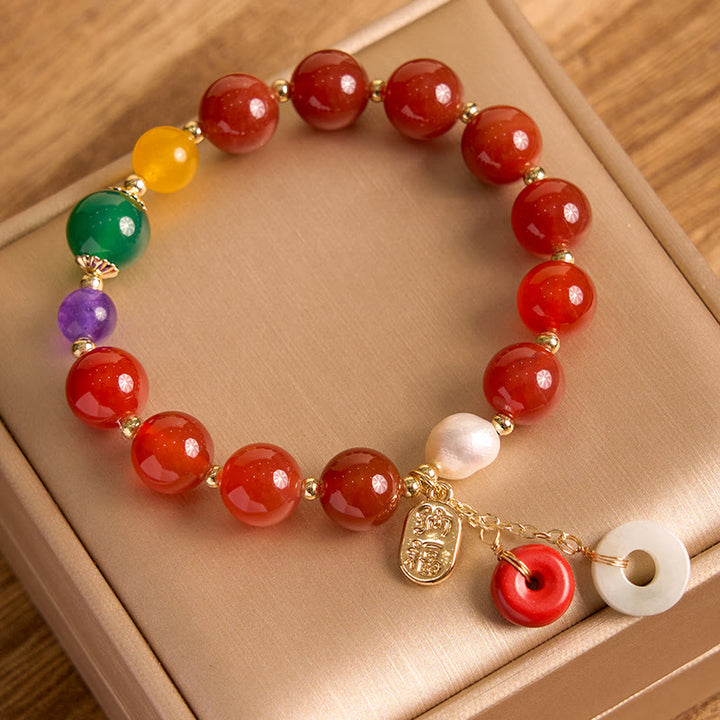 Bracelet de confiance avec breloque en jade et agate rouge et Buddha Stones