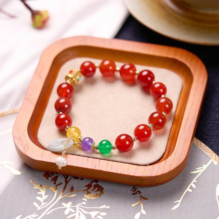 Bracelet de confiance avec breloque en jade et agate rouge et Buddha Stones
