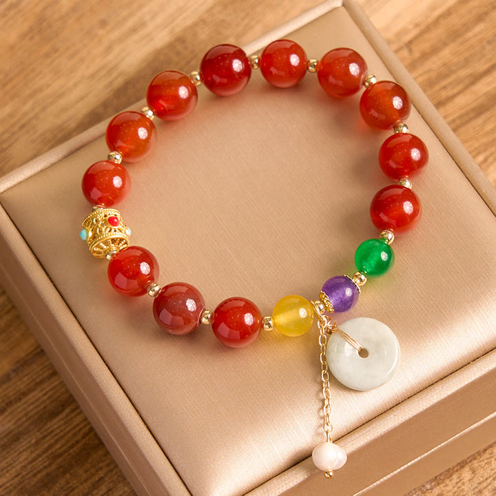Bracelet de confiance avec breloque en jade et agate rouge et Buddha Stones