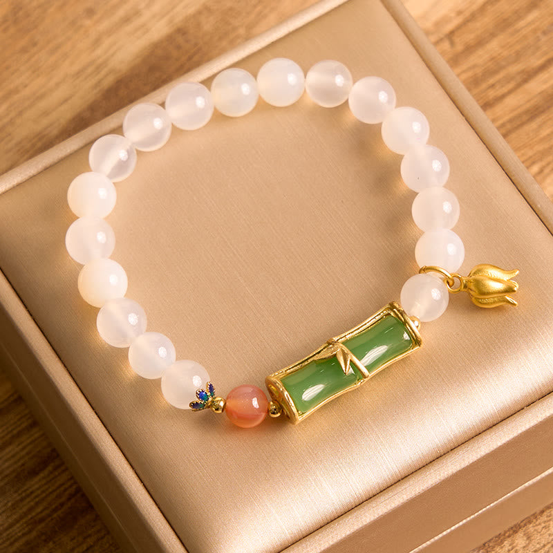 Bracelet de positivité en perles de bambou, jadéite et agate blanche naturelle de Buddha Stones