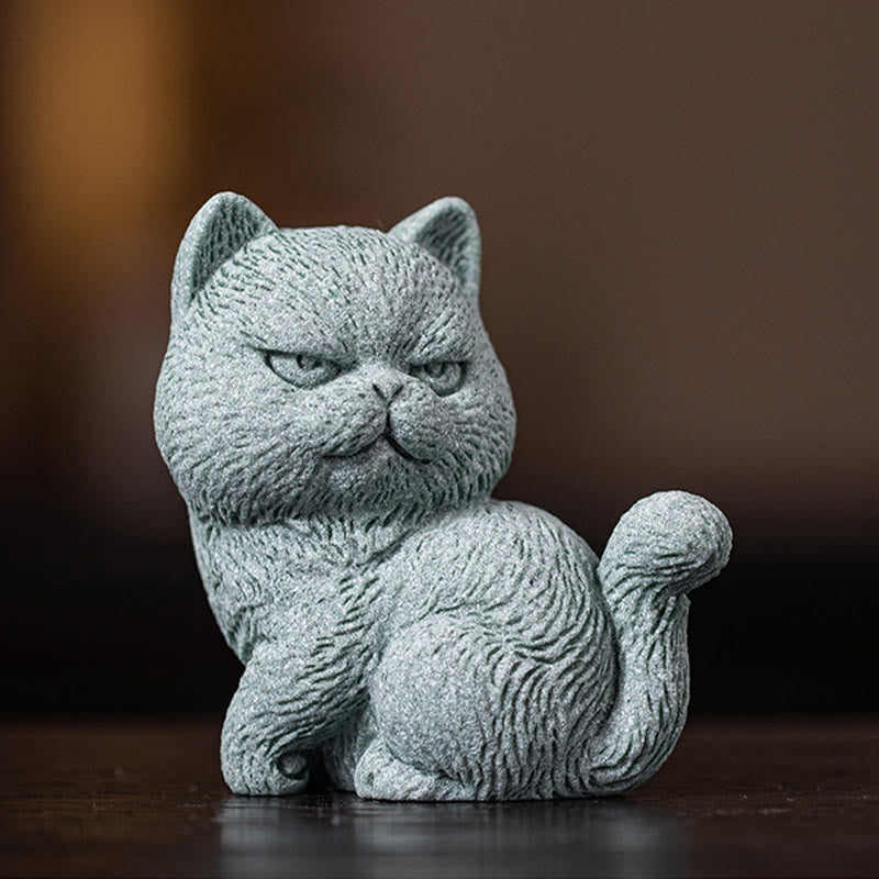 Buddha Stones Petit Chat Maison Thé Animal Figurine Décoration de Bureau - Chat aux yeux ouverts 6,6 x 4 x 7 cm - image 5