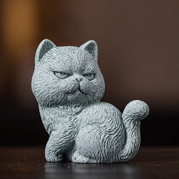 Buddha Stones Petit Chat Maison Thé Animal Figurine Décoration de Bureau - Chat aux yeux ouverts 6,6 x 4 x 7 cm - image 5