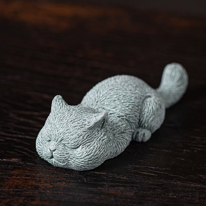Buddha Stones Petit Chat Maison Thé Animal Figurine Décoration de Bureau - Chat endormi 10,6 x 4 x 2,5 cm - image 7