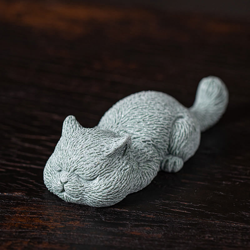 Buddha Stones Petit Chat Maison Thé Animal Figurine Décoration de Bureau - Chat endormi 10,6 x 4 x 2,5 cm - image 6